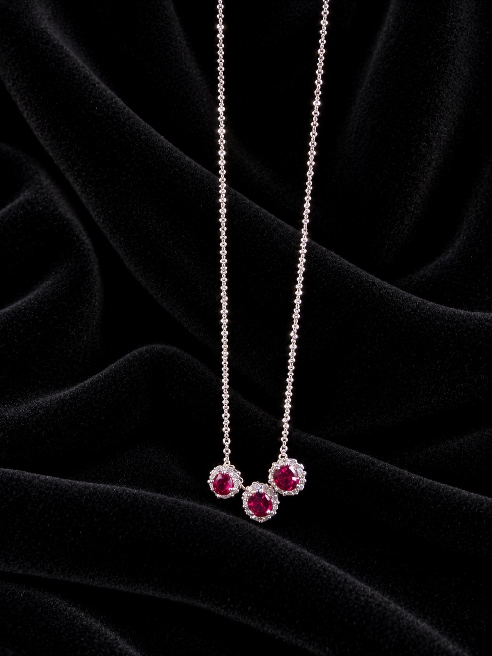 Elegant Triple Ruby and Silver Pendant Necklace